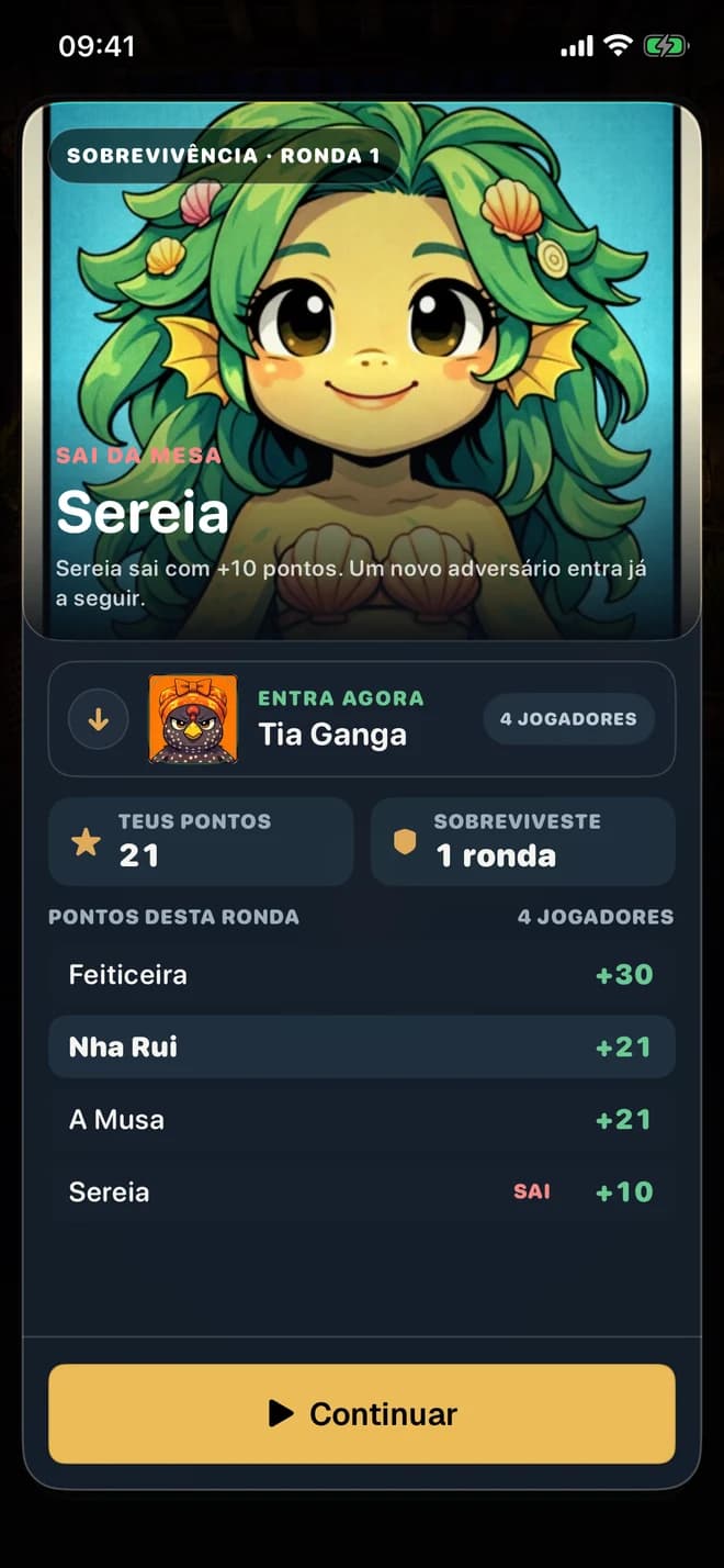 Resultado de uma partida de Sobrevivência